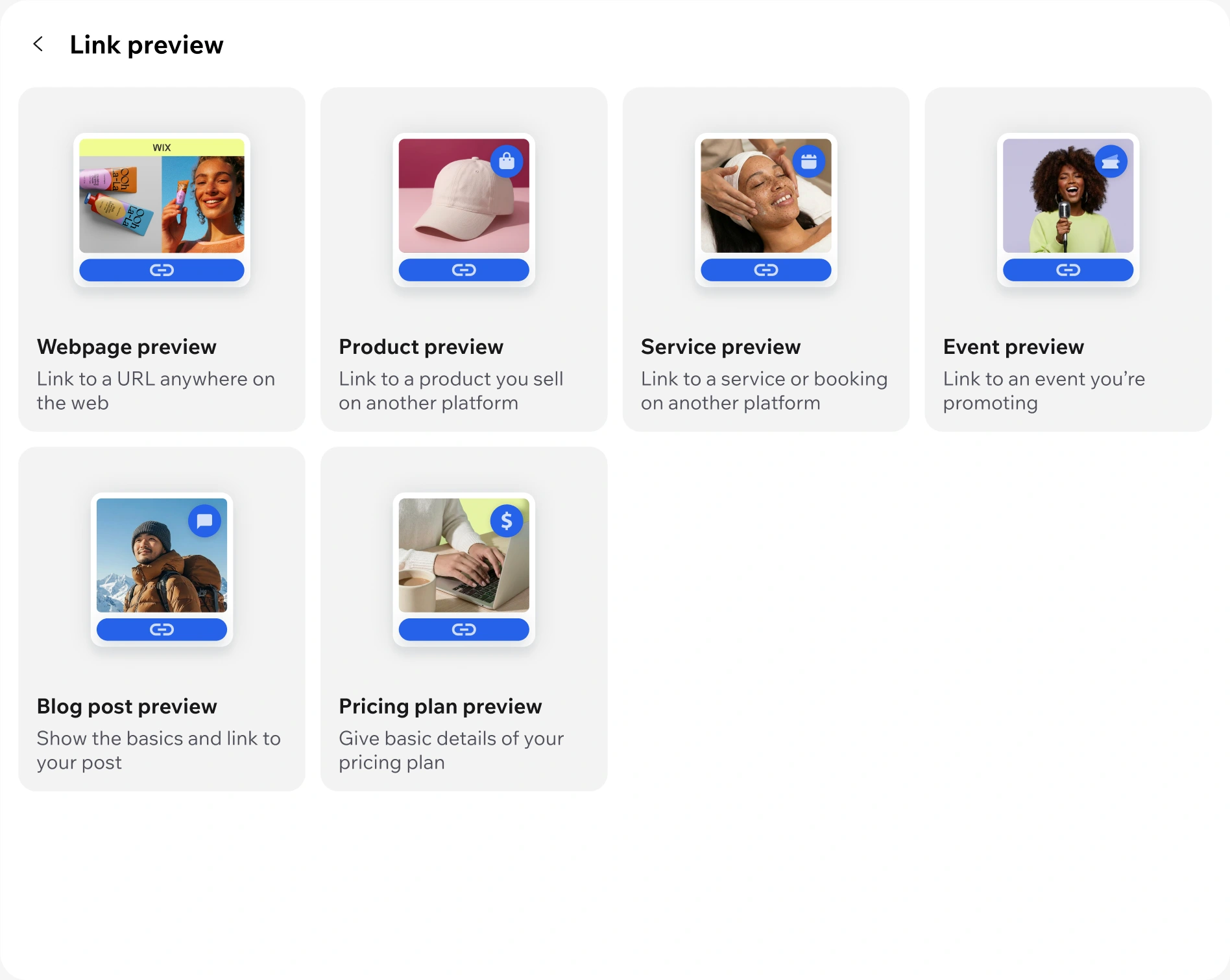 Link preview modal - preview block types