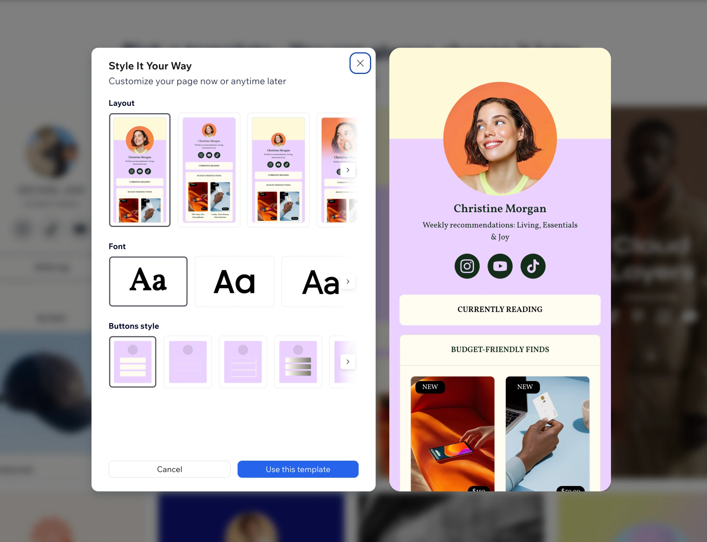 Style It Your Way customization modal