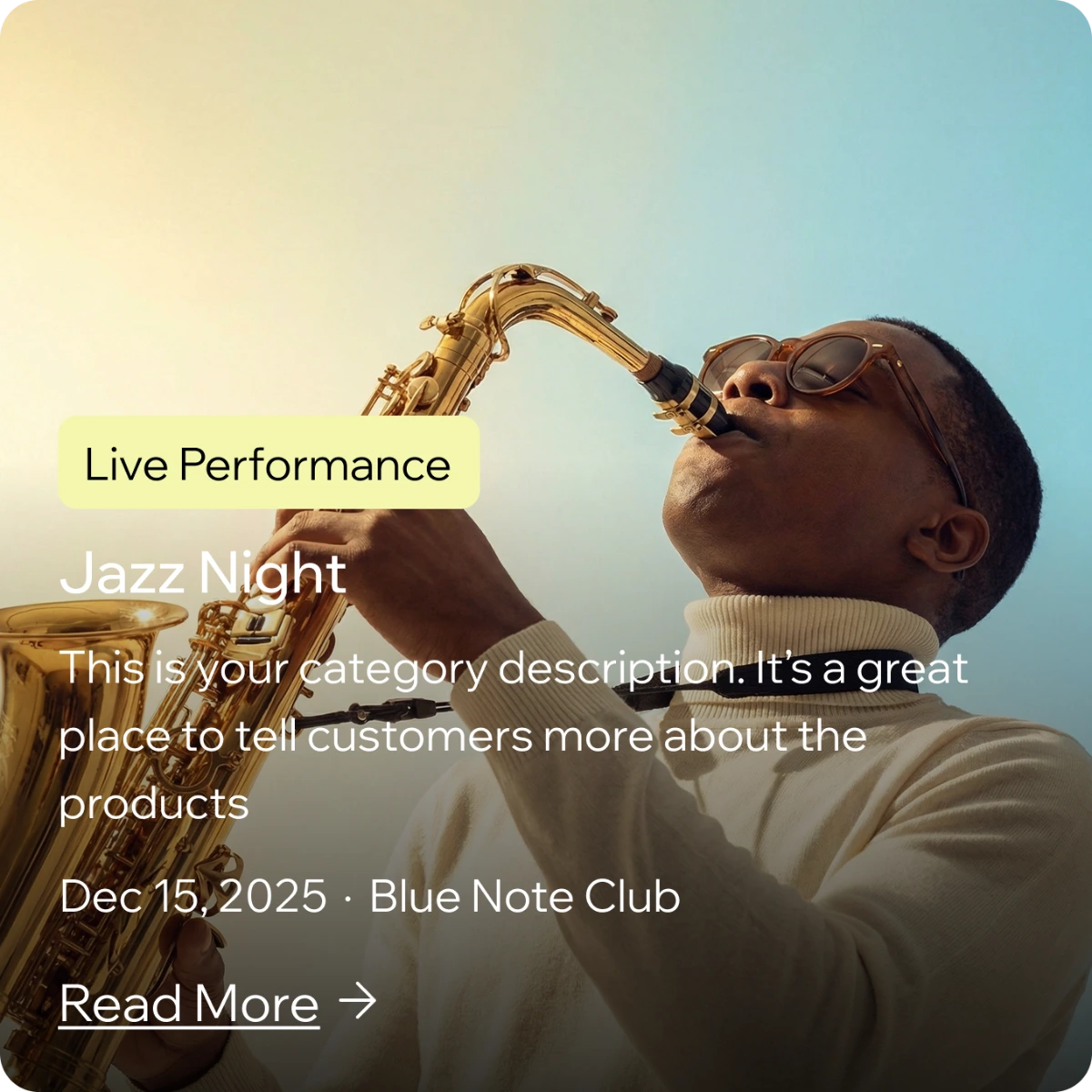Jazz Night saxophone default content card