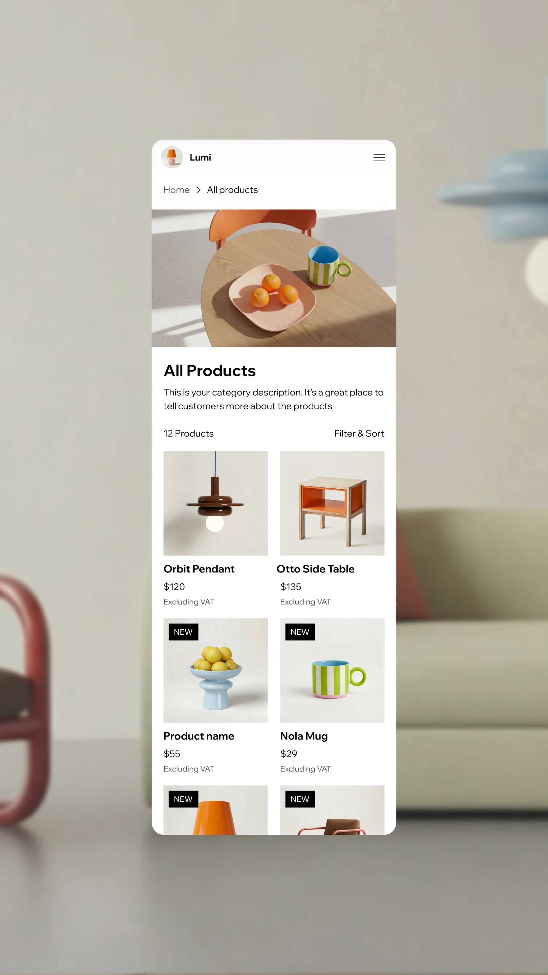 Lumi store template - default product content